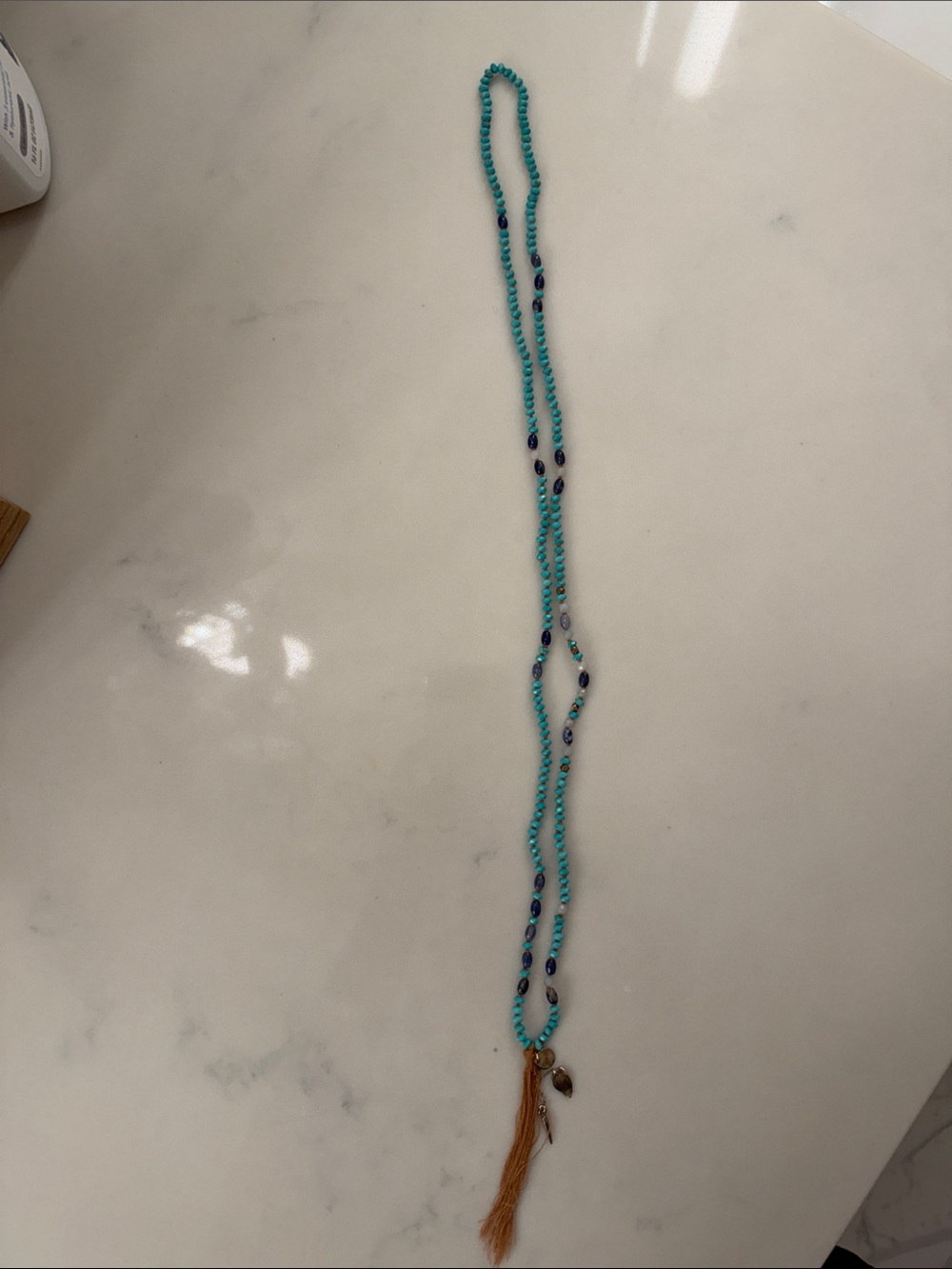 Chan Luu Turquoise and Navy Beaded Tassel Necklace